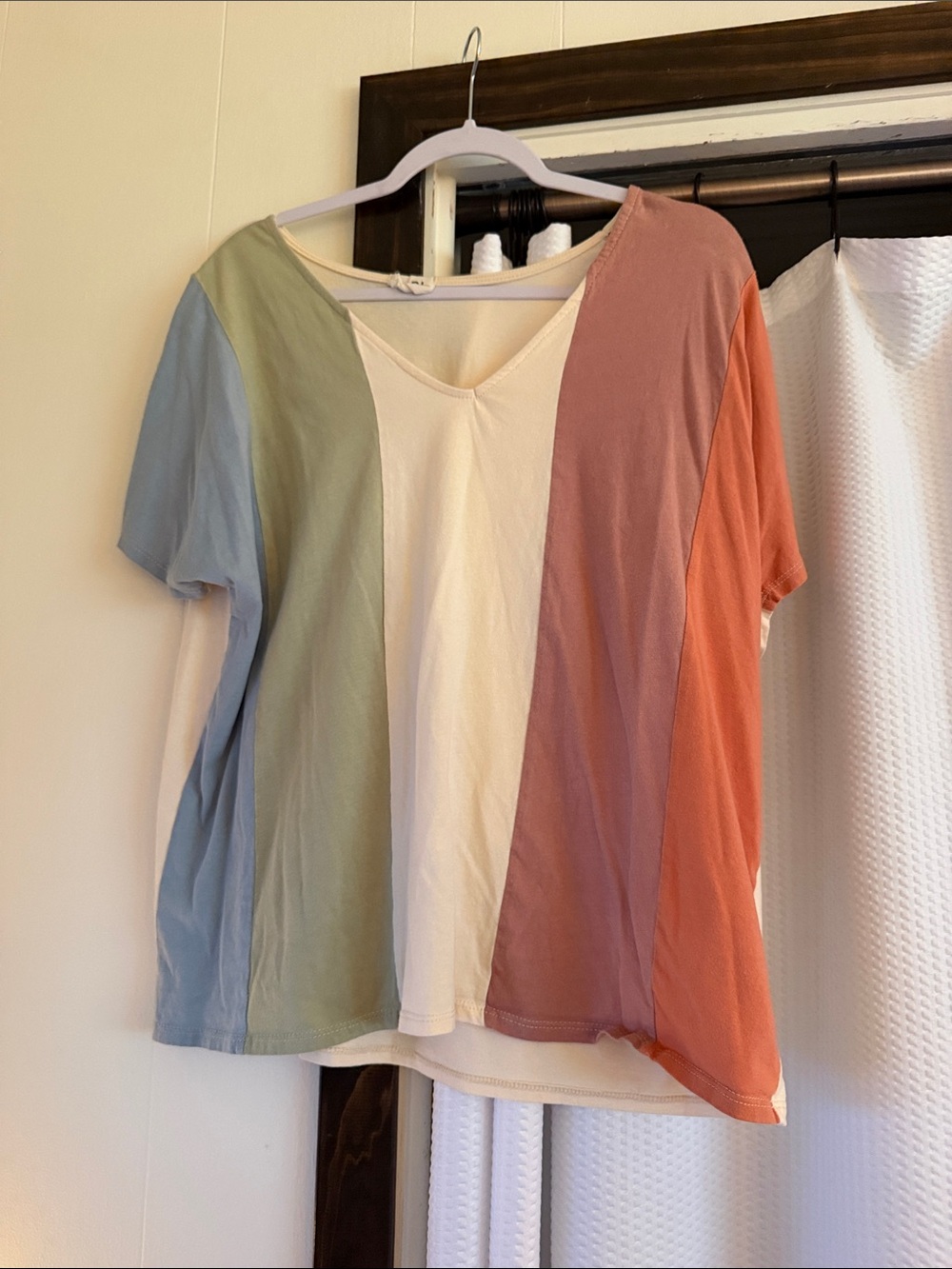 Colorblock V-Neck Short Sleeve Top - Multicolor